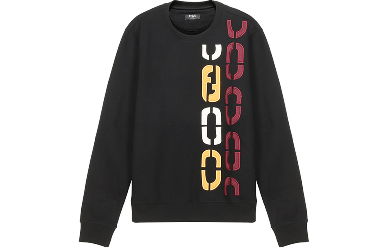 FENDI Embroidered Long-Sleeve Crewneck Sweatshirt Black FY0178ADVKF0QA1