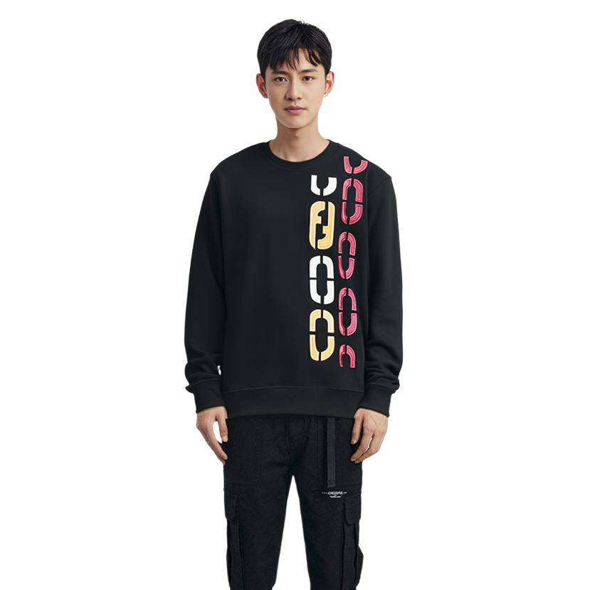 Shop FENDI 刺绣长袖圆领卫衣 黑色 FY0178ADVKF0QA1