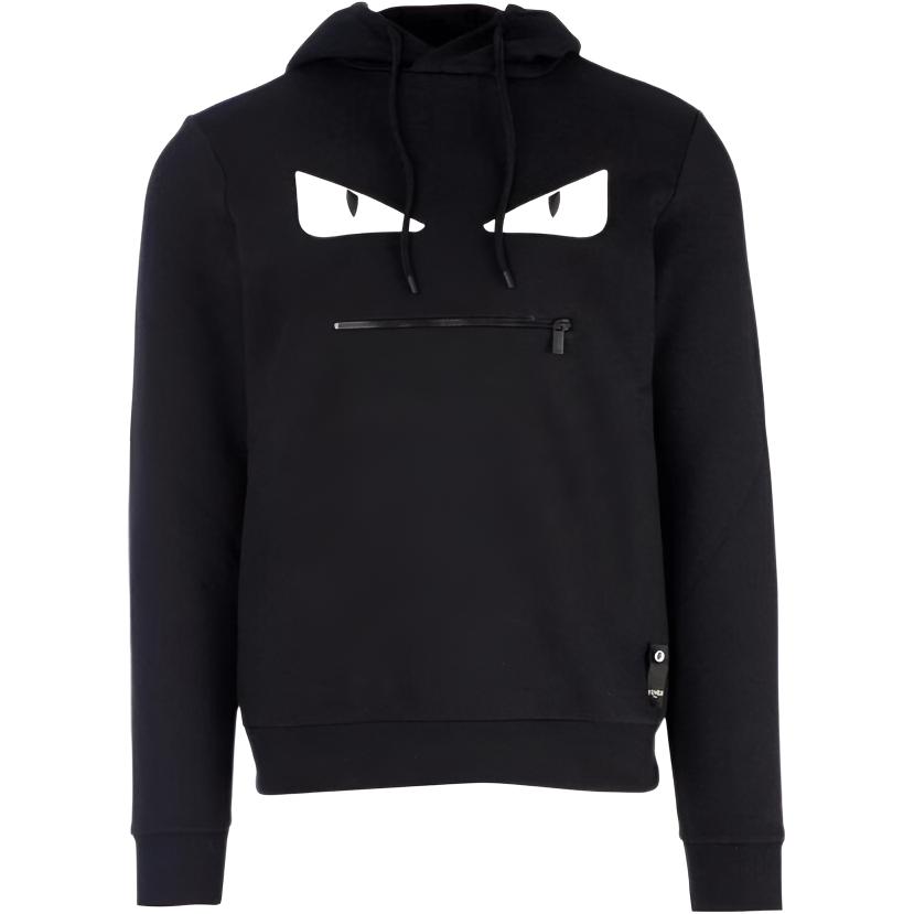 FENDI Eyes Print Hoodie Black  Long Sleeve Drawstring Pullover. FY0767A4Q0F0QA1
