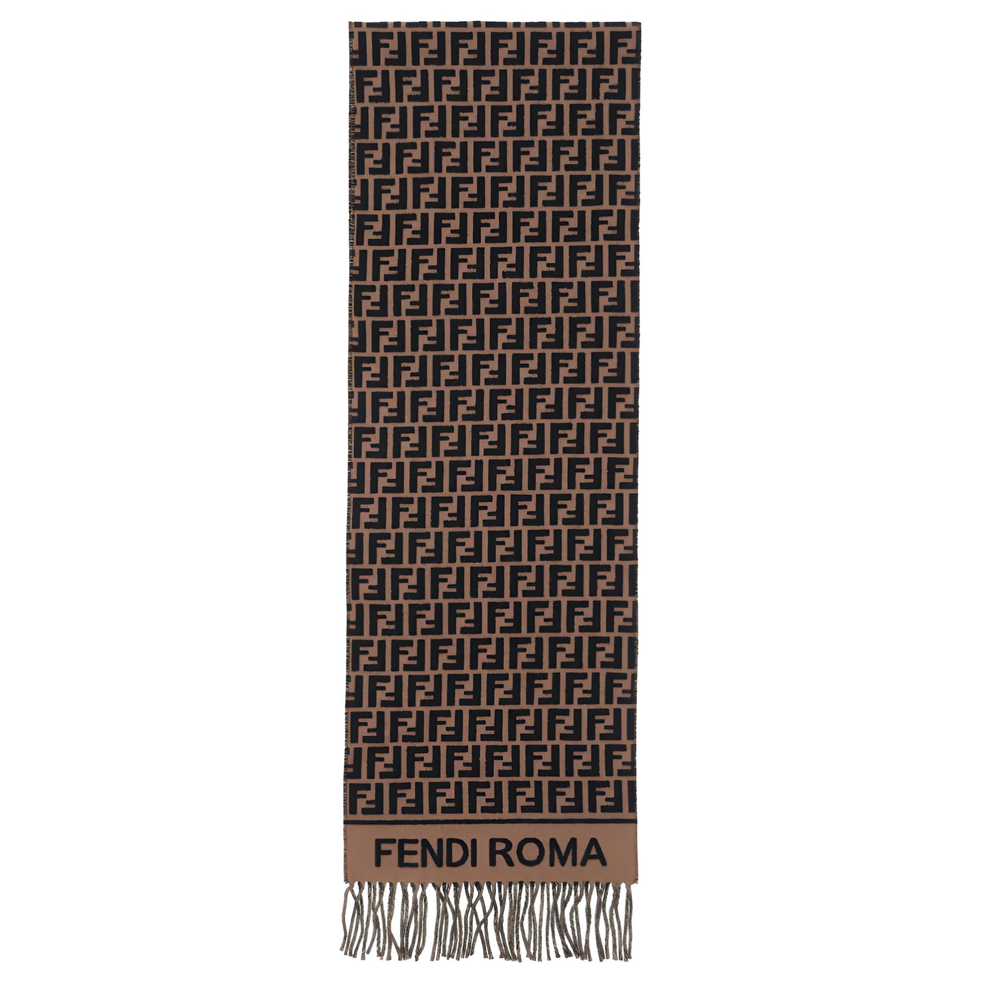 FENDI F-Logo Print Warm Knit Scarf Unisex Couple Style Brown. FXT113AQCWF0QE1