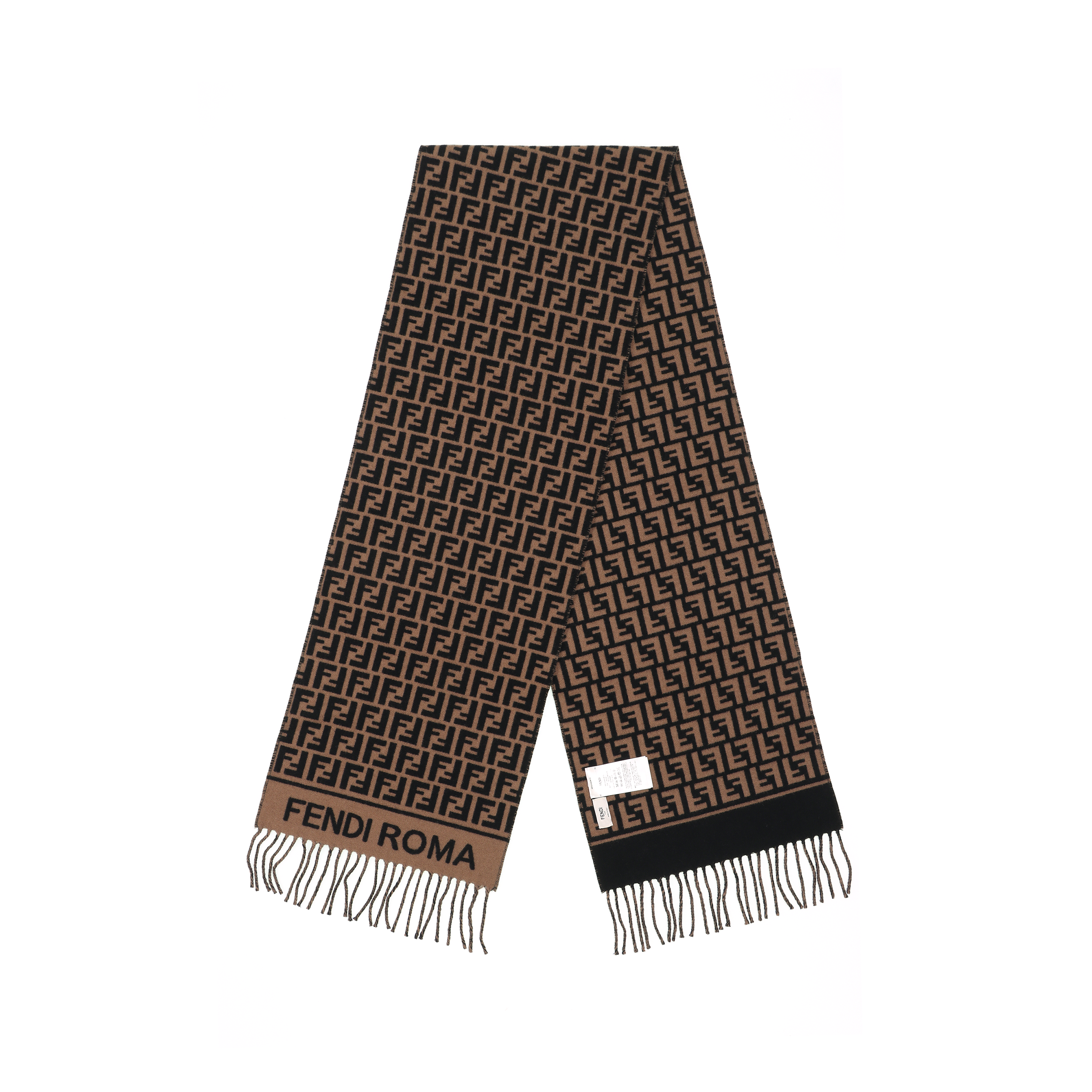Lookbook FENDI Syal Rajut Hangat Logo F Unisex Gaya Pasangan Coklat. FXT113AQCWF0QE1