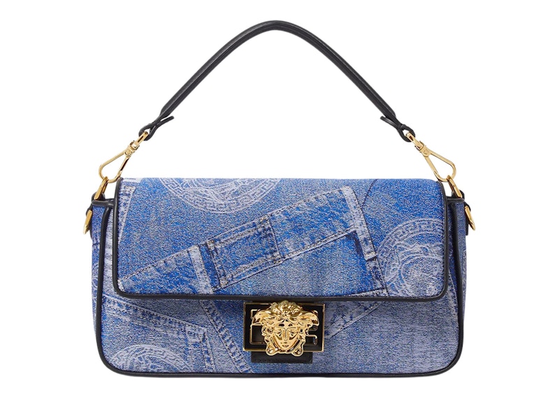 Fendi Fendace Baguette Shoulder Bag Denim Patchwork Print
