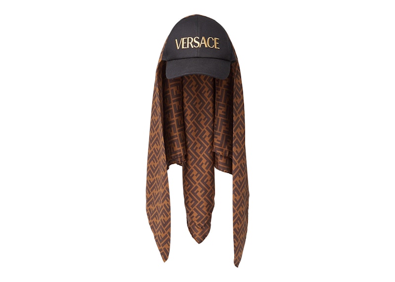 Fendi Fendace FF Silk Foulard Cap Black/Gold Baroque Print
