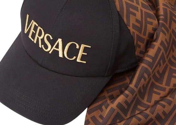 Fendi Fendace FF Silk Foulard Cap Black/Gold Baroque Print Lookbook Fendi Fendace FF Silk Foulard Cap Black/Gold Baroque Print