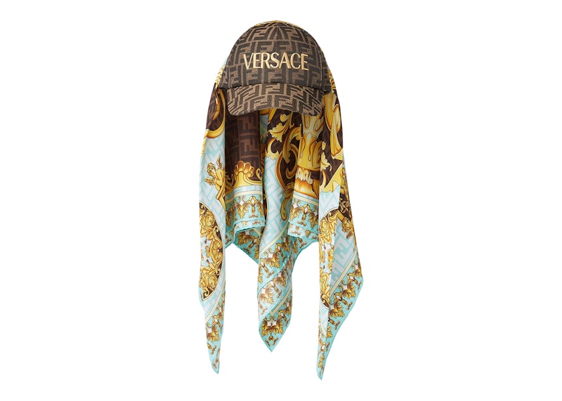 Fendi Fendace FF Silk Foulard Cap Brown/Gold Baroque Print