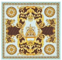 Fendi Fendace Gold Baroque Silk Foulard Blue/Gold Baroque Print Fendi Fendace Gold Baroque Silk Foulard Blue/Gold Baroque Print