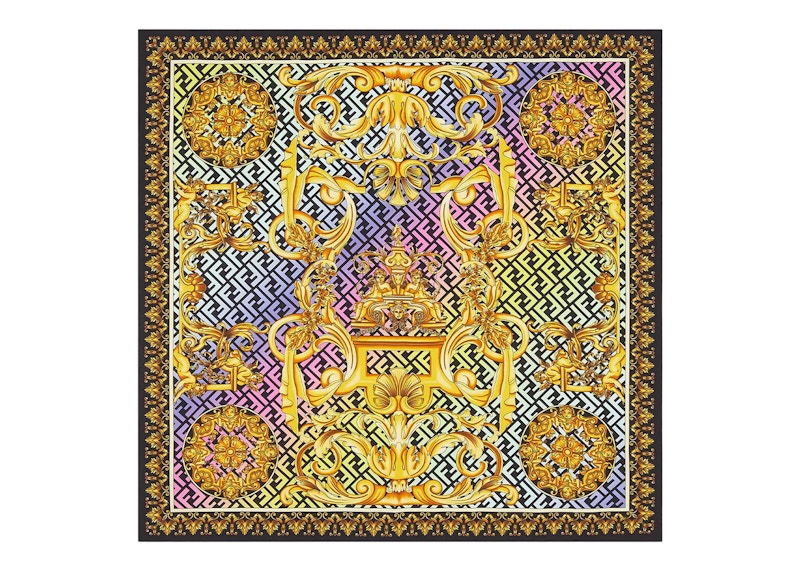 Fendi Fendace Gold Baroque Silk Foulard Multicolor/Gold Baroque Print
