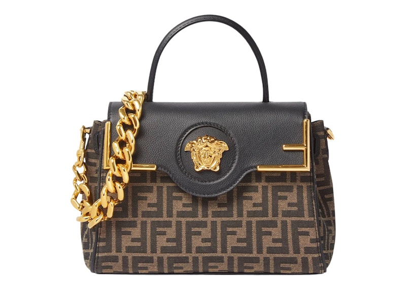 Fendi Fendace La Medusa Medium Handbag Gold Baroque Print
