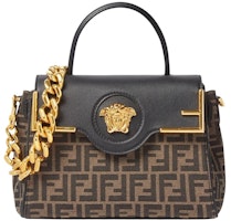 Fendi Fendace La Medusa Medium Handbag Gold Baroque Print Fendi Fendace La Medusa Medium Handbag Gold Baroque Print