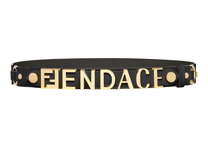 Fendi Fendace Leather Logo Belt Black