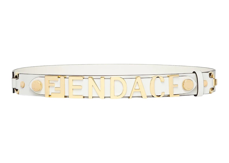 Fendi Fendace Leather Logo Belt White