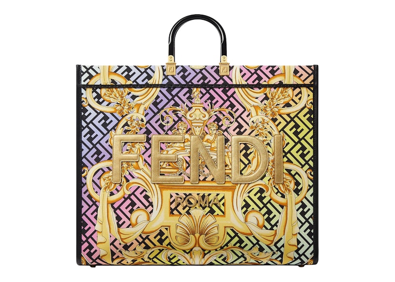 Fendi Fendace Sunshine Large Tote Bag Gold Baroque Print