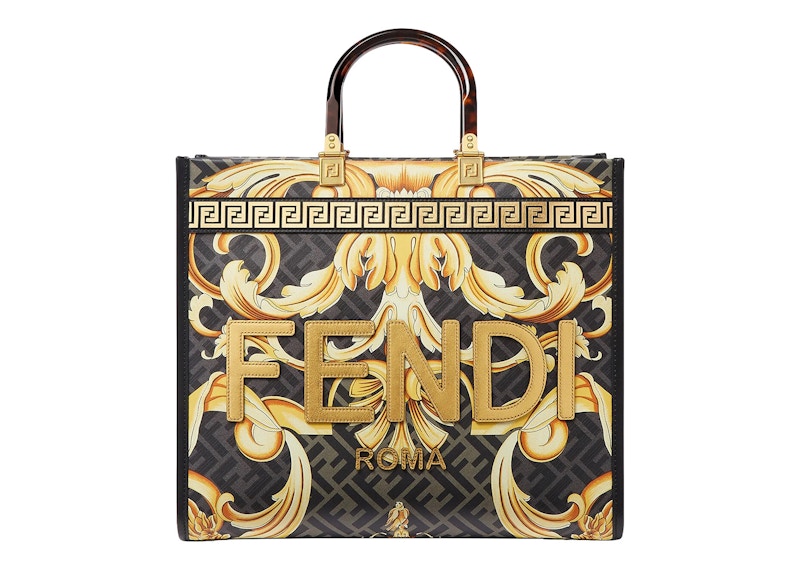 Fendi Fendace Sunshine Tote Bag Gold Baroque Print