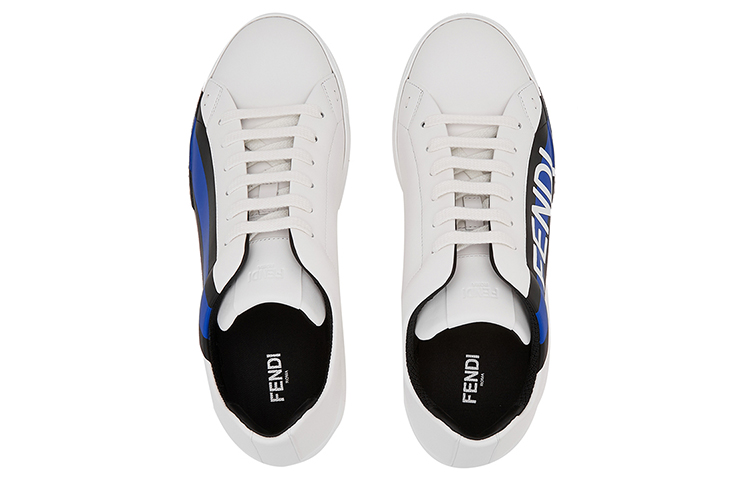 Shop 芬迪 Fendi 皮革運動鞋「Fendi 標誌 - 白藍色」7E1380-AD7N-F1BNW