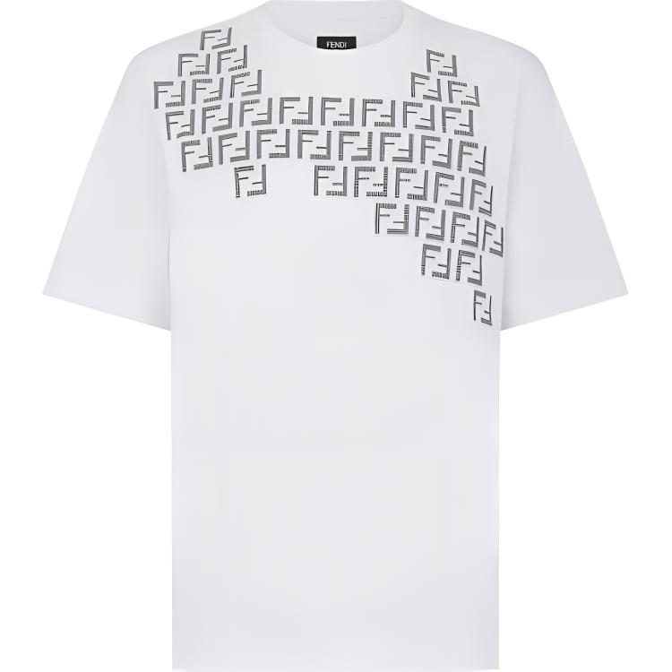 FENDI FF Appliqué Crewneck Short Sleeve Oversized T-Shirt White FW22 . FY0936AKE0F0QA0