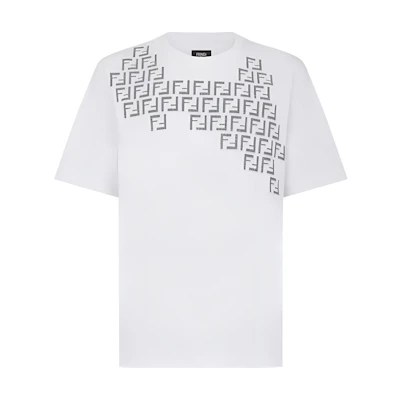 FENDI FF Appliqué Crewneck Short Sleeve Oversized T-Shirt White FW22 . FY0936AKE0F0QA0