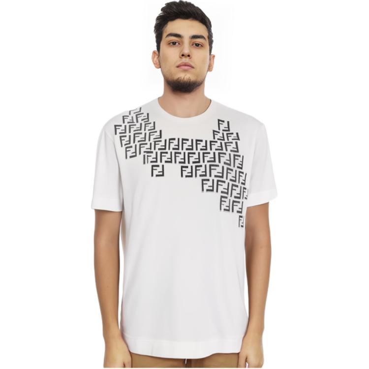 Shop FENDI FF Applique Kaos Oversized Lengan Pendek Crewneck Putih FW22. FY0936AKE0F0QA0