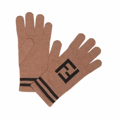 FENDI FF Jacquard Logo Wool Knit Gloves Brown Fashion Accessory. FXY585AMR5F0QT1