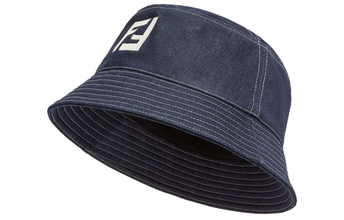 FENDI FF Logo Cotton Bucket Hat for Men - Dark Blue. FXQ958ARR1F0QA2