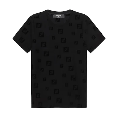 FENDI FF Logo Crew Neck T-Shirt Black Regular Fit FAF578AE15F0GME