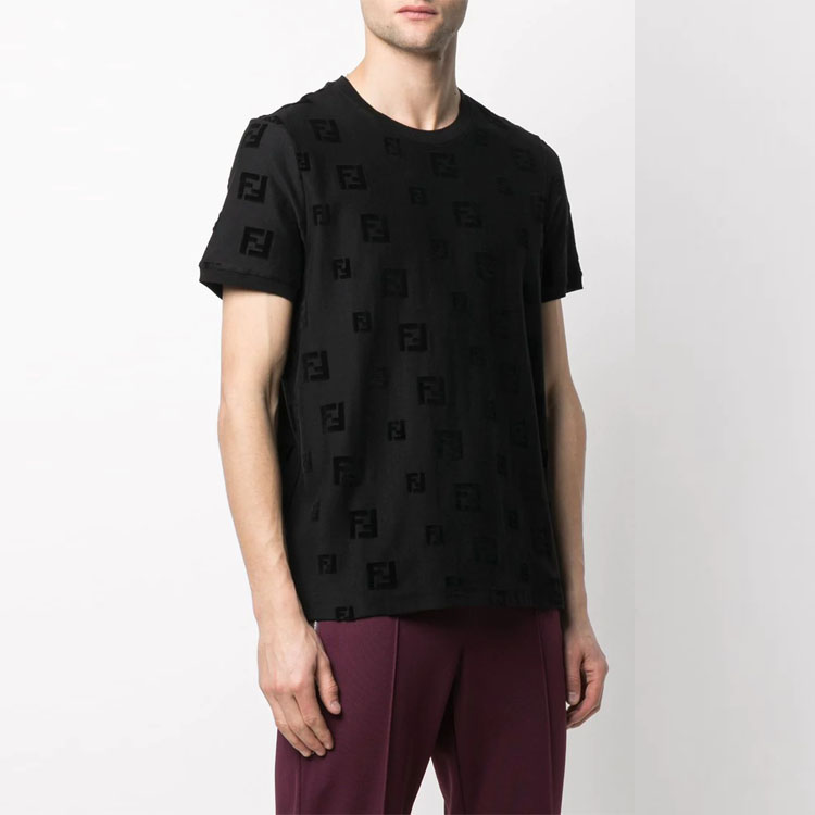 Details for フェンディ FFロゴ クルーネック Tシャツ ブラック レギュラーフィット FAF578AE15F0GME