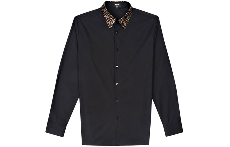 FENDI FF Logo Long-Sleeve Casual Shirt Black FS0751A4S6F0QA1