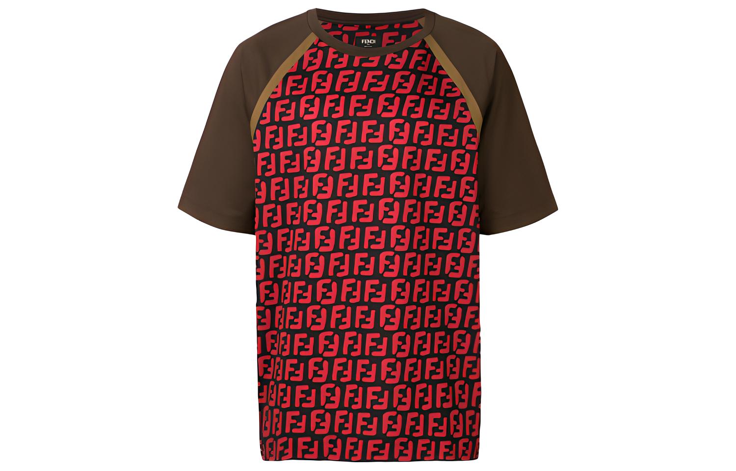 FENDI FF Logo Print T-Shirt in Black/Red FY0980A7A4F0QY3