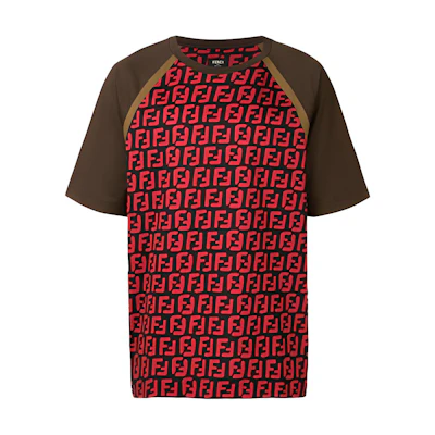 FENDI FF Logo Print T-Shirt in Black/Red FY0980A7A4F0QY3