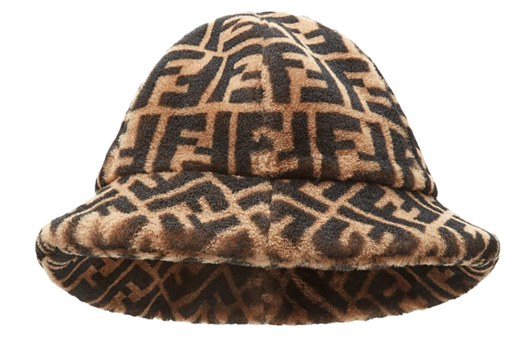 FENDI FF Logo Shearling Lamb Hat Brown FXQ632A401F0QE1