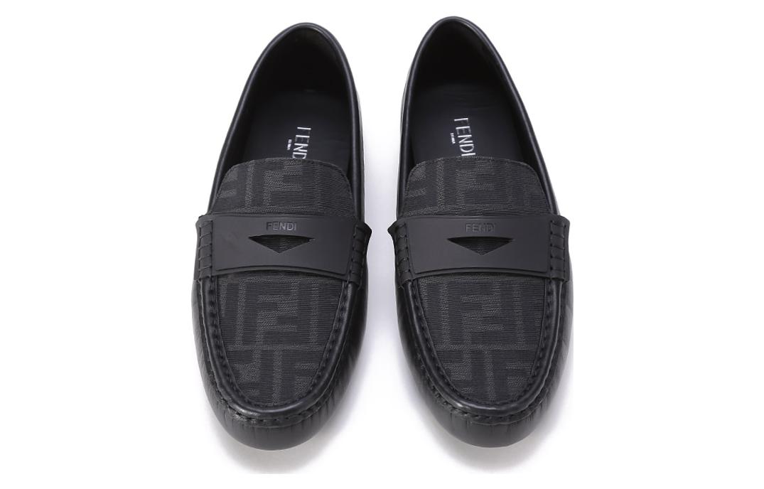Shop FENDI 芬迪 FF老花拼皮平底駕駛鞋 黑色
