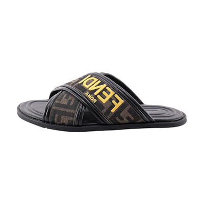Fendi FF Motif Fabric Slide 'Embroidered Logo - Tobacco'