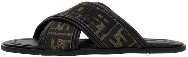 Fendi FF Motif Fabric Slide 'Embroidered Logo - Tobacco' 7X1548-AJZE-F0R7R Fendi FF Motif Fabric Slide 'Embroidered Logo - Tobacco' 7X1548-AJZE-F0R7R
