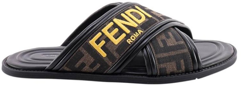 Fendi FF Motif Kain Slide 'Logo Sulaman - Tembakau' 7X1548-AJZE-F1HGM Order Fendi FF Motif Kain Slide 'Logo Sulaman - Tembakau' 7X1548-AJZE-F1HGM