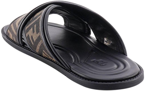 Fendi FF Motif Kain Slide 'Logo Sulaman - Tembakau' 7X1548-AJZE-F1HGM Shop Fendi FF Motif Kain Slide 'Logo Sulaman - Tembakau' 7X1548-AJZE-F1HGM