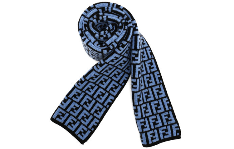FENDI FF Pattern Wool Long Scarf Blue/Red FXS346A40