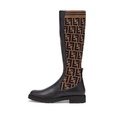 Fendi FF Rockoko Leather Boot 'Black Tabacco'
