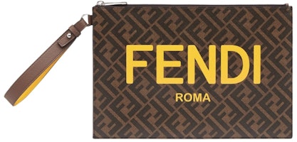 Fendi Flat Pouch FF Monogram Brown/Yellow Fendi Flat Pouch FF Monogram Brown/Yellow