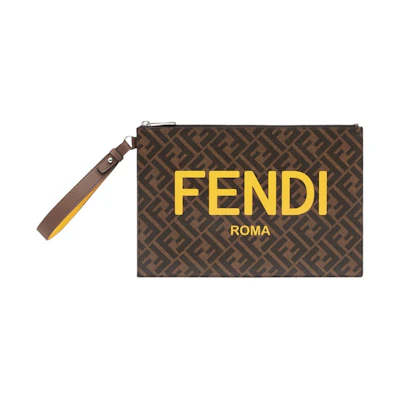 Fendi Flat Pouch FF Monogram Brown/Yellow