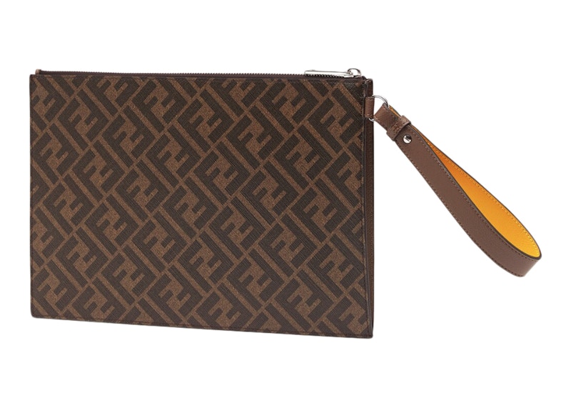 Order 芬迪FF字母圖案棕色/黃色平口包