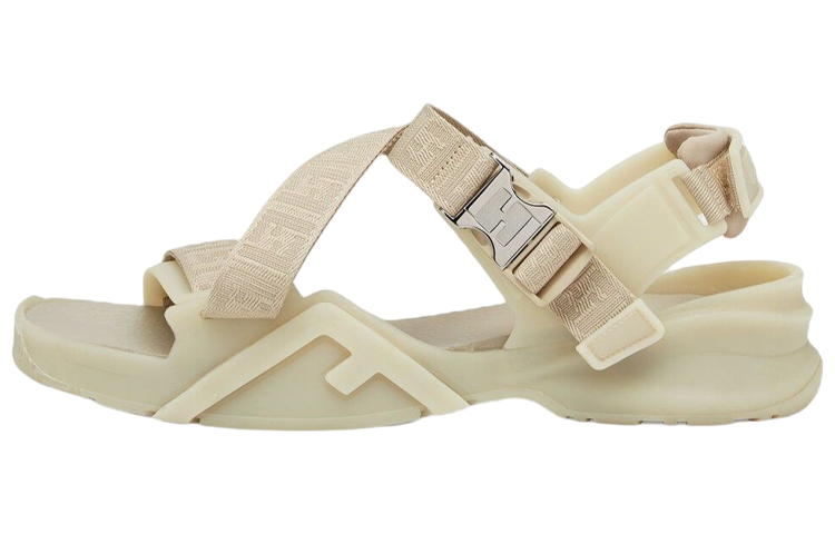 Fendi Flow 'Beige Jacquard Ribbon Cross-Strap Sandal'