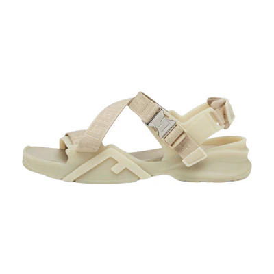 Fendi Flow 'Beige Jacquard Ribbon Cross-Strap Sandal'