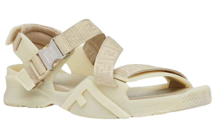Fendi Flow 'Beige Jacquard Ribbon Cross-Strap Sandal' 圖 3
