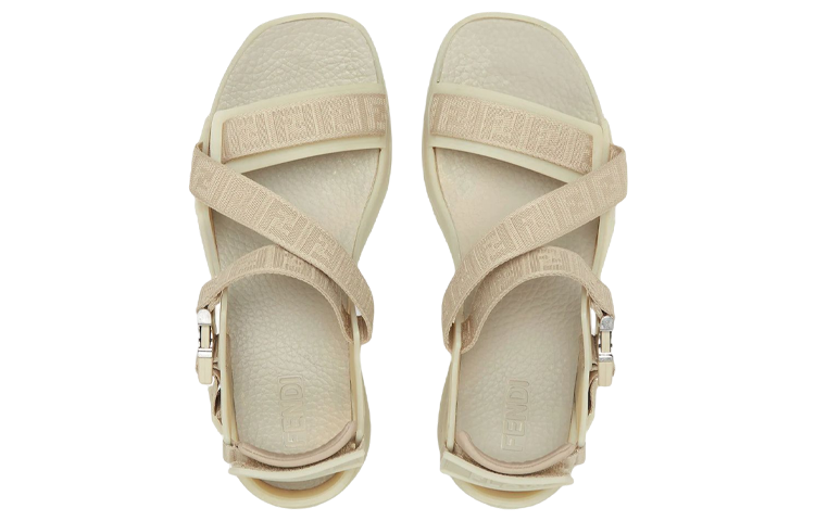 Fendi Flow 'Beige Jacquard Ribbon Cross-Strap Sandal' 圖 4