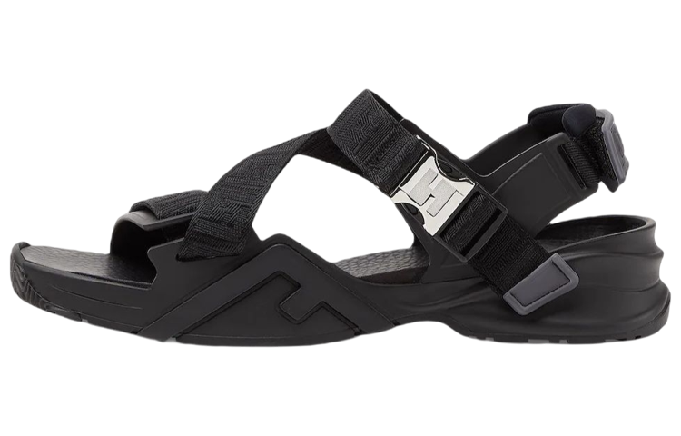 Fendi Flow 'Black Floral Ribbon Cross-Strap Sandals'