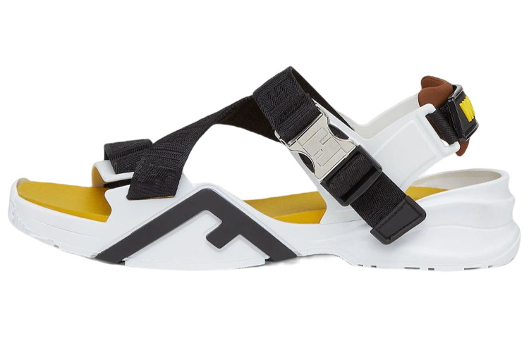 Fendi Flow 'Ripple Sole Fabric Fashion Sandal Black White Yellow' 7X1503AHI2F1GBA