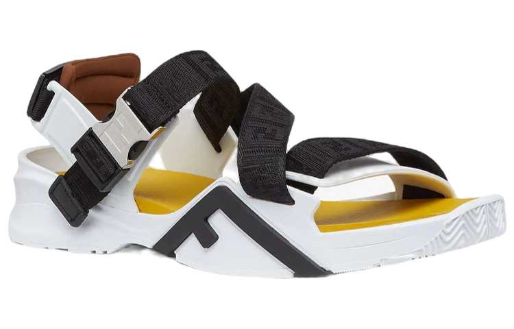 Order Fendi Flow 'Ripple Sole Fabric Fashion Sandal Black White Yellow' 7X1503AHI2F1GBA