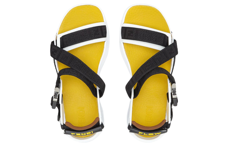 Lookbook Fendi Flow 'Ripple Sole Fabric Fashion Sandal Black White Yellow' 7X1503AHI2F1GBA