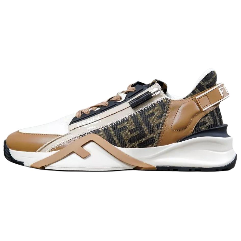 FENDI Flow Low-Top Leather Sneakers White Brown Casual Shoes 7E1392AJZHF1PXJ