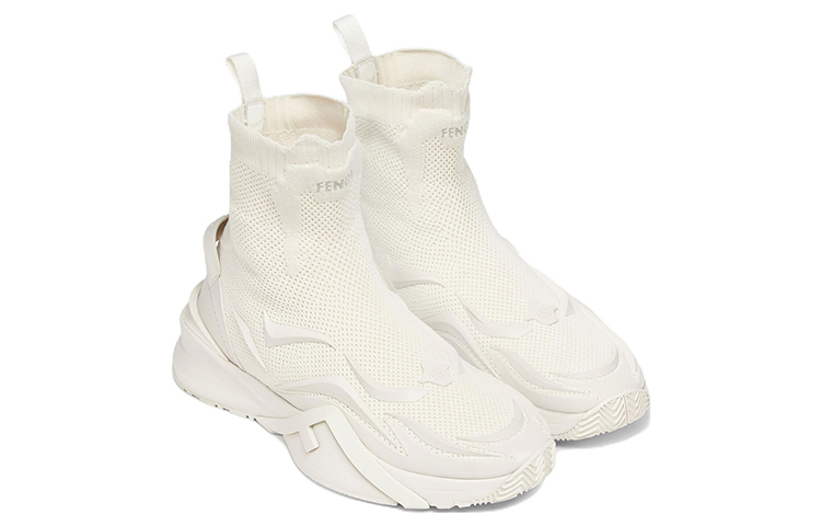 Shop FENDI芬迪 Flow 網布 高筒套腳 運動休閒鞋 白色