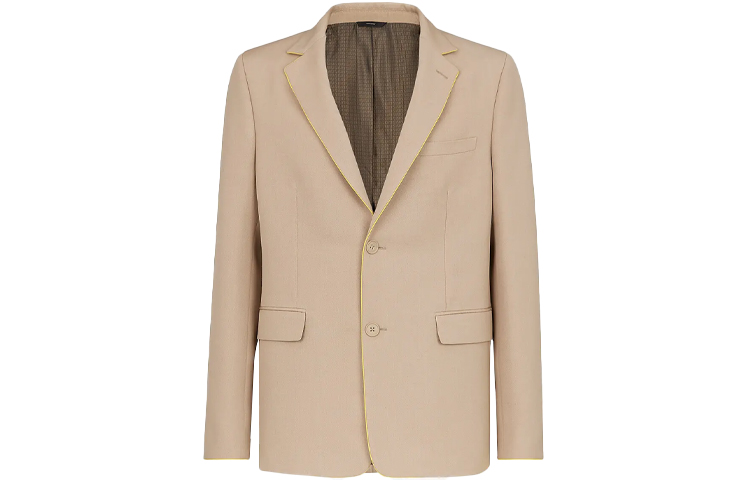 FENDI FW21 Beige Wool Blazer with Logo Buttons. FJ0636AGYNF0QE3